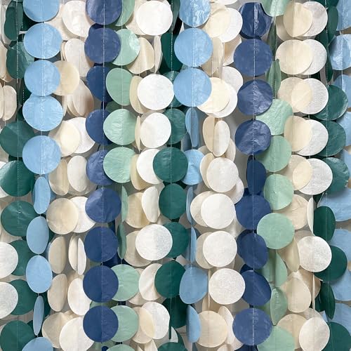 205 Ft Sage Green Dusty Blue Khaki Beige Circle Dot Backdrop Garland Tissue Paper Polka Dots Hanging Streamer for Baby Shower Birthday Wedding One Silly Goose Themed Party Decorations Supplies - color: Dusty Blue Green