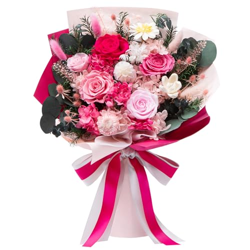 Bessol Flowers for Delivery Preserved Flower Bouquet Forever Fresh Flowers Birthday Gifts for Women Mom Anniversary Red Real Rose Gifts for Grandma Wife Girlfriend Sister Her from Daughter - color: Pink Preserved Flower Bouquet, size: Large
