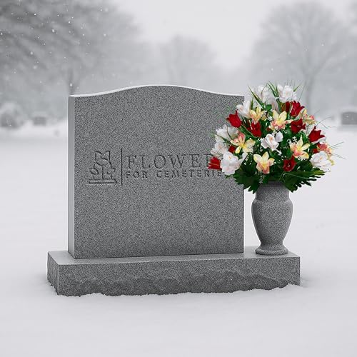 Sympathy Silks Artificial Cemetery Flowers - Grave Decoration - Red Tulips and White Iris (1) Bouquet - color: Red/White, size: (1) Bouquet