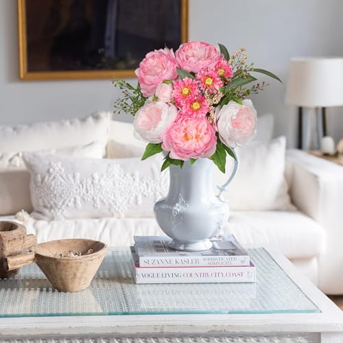 GnFlus Peonies Artificial Flowers, 10PCS Mixed Pink Faux Flowers with Peonies & Daisies, Up to 18.8 Inch Long Silk Fake Flowers for Vase DIY Wedding Bouquet Party Centerpieces Arrangement Home Decor - color: Peony, Pink #1