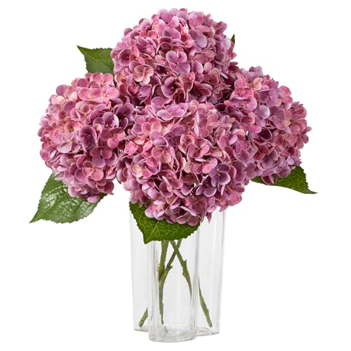 DuHouse 3Pcs Large Hydrangea Artificial Flowers,20 inch Latex Real Touch Hydrangeas with Long Stems & Leaves for Home Decor Party Floral Arrangements Wedding Bouquets Centerpieces(Rose Red) - color: Rose Red, size: 3pcs