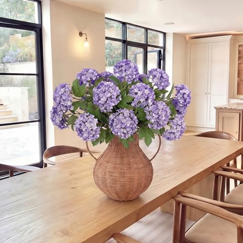 Cuffbow 4 Pcs 28'' Large Purple Artificial Hydrangea Flowers Fake Hydrangeas Silk Flowers Long 12 Touch Blooms for Wedding Centerpieces Bouquets DIY Floral Decor Home Decoration - color: Purple
