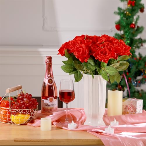 36 Pcs Silk Rose Bouquet Bridal Artificial Flowers,Fake Rose Long Stem Realistic Artificial Flowers Bulk for Wedding Bouquet Ball Arrangement Centerpiece Party Decor(red) - color: Red