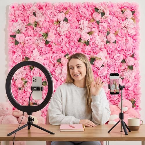 3D Flower Wall Backdrop - 6Pcs 16×24 Inch Artificial Rose Panels Pink Silk Floral Decor for Home Party Wedding Anniversary Birthday Photographic Studio Background & Decorative Fences - color: Pink, size: 6PCS-16x24