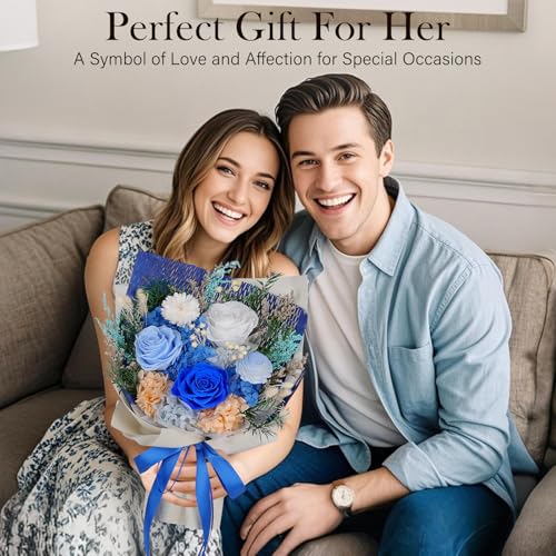 Preserved Flowers Bouquet - Forever Flowers for Delivery, Real Eternal Roses Bouquet, Mothers Day Gifts for Mom Grandma Wife, Anniversary Birthday Gifts for Women, Blue - color: Blue