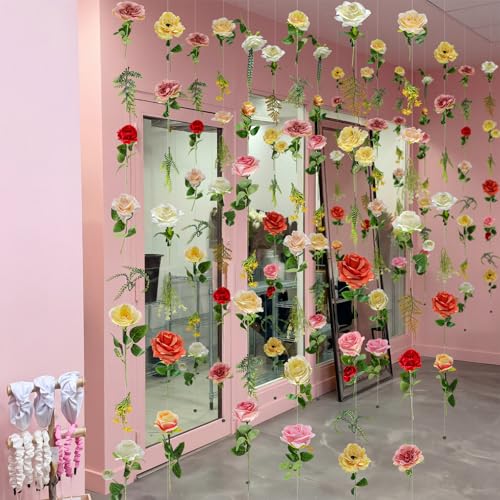 XunYee 6 Pcs 35.4 ft Flower Garlands Artificial Wildflower Vines Floral Hanging Backdrop Fake Flower Garlands Faux Silk Wildflower Vine for Wedding Bridal Shower Home Garden Wall Arch Decor (Vibrant) - style: Vibrant