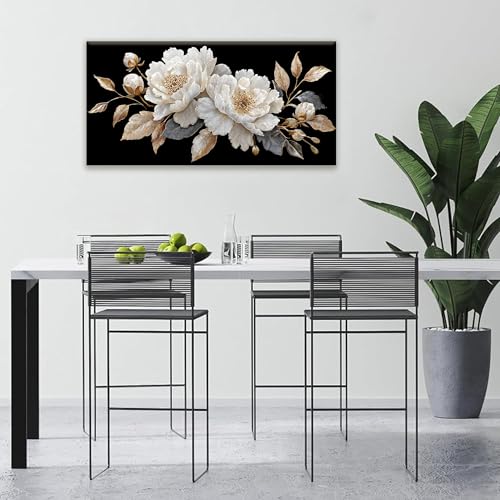 Canvas Wall Art Decor Elegant White Flower Picture Artwork For Walls Bedroom Office Living Room Apartment Kitchen 20x40 Inch Home Wall Decor Modern Wall Art Decor Ready To Hang - color: White Black Gold, size: 40"L x 20"W
