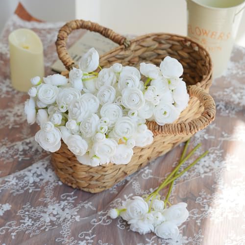 18 Pcs White Ranunculus Artificial Flowers Real Touch Mini White Ranunculus Flowers for Wedding DIY Bouquets Home Decor Arrangements - color: White