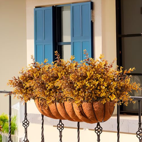 8pack Fall Fake Fern Plants Faux Boston Ferns UV Resistant Greenery for Outdoor Front Porch Artificial Ferns Stems for Indoor Home Porch Garden Window Box Autumn Decor - color: Fall