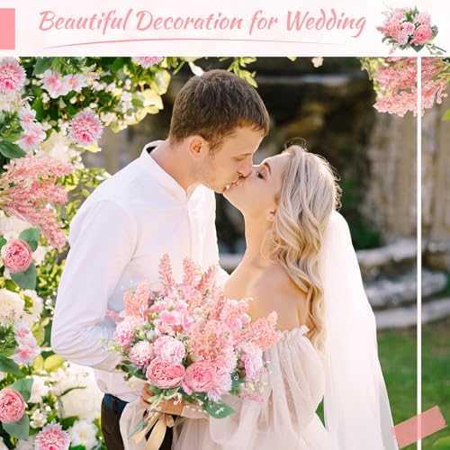 Zeyune 8 Pcs 13.4 Inch Artificial Flowers Bouquet Fake Silk Flowers Faux Bouquet Hydrangea Bouquets for Wedding Birthday Table Centerpieces Home Office Decoration (Peony,Pink) - color: Pink, size: Peony