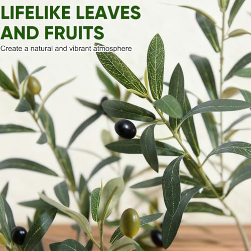 Timoo Faux Olive Tree 6FT Tall Olive Trees Artificial Indoor with White Planter, Artificial Plants Indoor Faux Tree with Realistic Leaves and Lifelike Fruits, Fake Plant for Home Office Decor - size: 6 FT