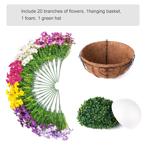INSPRING Artificial Fake Hanging Plants Flowers Basket for Outdoors, UV Resistant Faux Hanging Silk Morning Glory in Planter Look Real Petunias for Outside Patio Porch Balcony Garden Decor, 6Mix - color: 6 Mixcolors