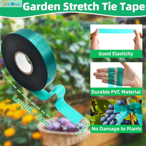 150 FEET x 1" Wide Thick Stretch Non-Adhesive Tie Tape, Green Plant Garden Tie, Plant Ribbon for Branches, Climbing Planters, Flowers - size: 1 Inch Wide