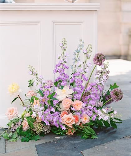 IPOPU 37" Purple Delphinium Artificial Flowers 5PCS Real Look Flocked Faux Delphinium Flowers with Fuzz Long Stem Silk Larkspur Snapdragon for Wedding & Home Decor(Purple) - color: Purple