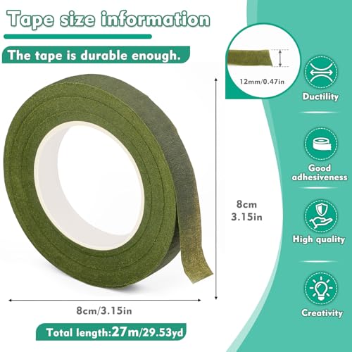 Floral Tape, 1/2inch Flower Tape, Green Flower Tape for Bouquet Stem Wrap Floral Arranging Craft Projects Corsages, Wedding Bouquet - color: Green