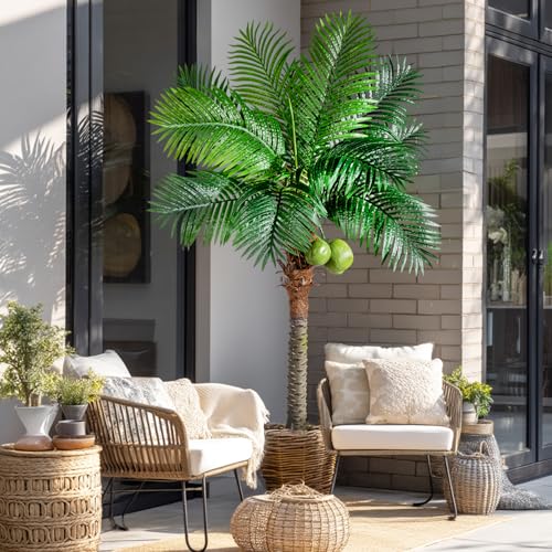 Bailikang Artificial Phoenix Palm Tree 6ft Tall - Fake Large Tropical Tree with Adjustable Leaves, Realistic Faux Sago Palm for Indoor Outdoor Decor, Patio, Poolside, Yard, Living Room, Office - size: 6ft