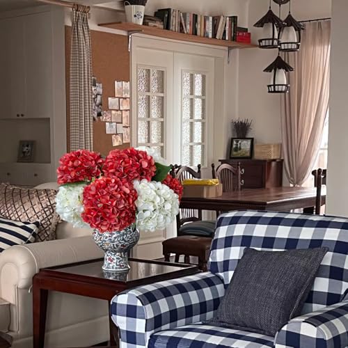 ZYTUYO 5 Pcs Orange Silk Hydrangeas Aritificial Flower Boho Dried Touch 20'' Faux Hydrangeas for Fall Home Decor Kitchen Living Room Porch Wreath Xmas Wedding Flower Arrangement - color: Orange