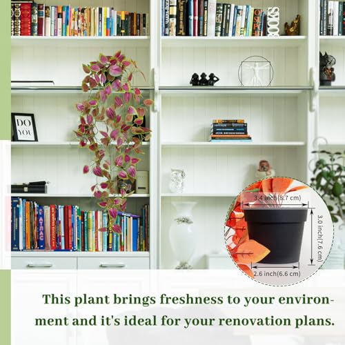 Artificial Hanging Potted Plants, Small Fake Purple Potted Plant Faux Ivy Vine Plant for Shelf Home Office Indoor Outdoor Garden Greenery Decor (Black Pot) - color: Perilla