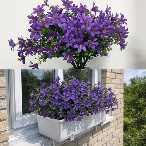 8 pcs Lily Artificial Flowers, Faux Fake Silk Flower Plants with 21 Heads per Bouquet for Indoor/Outdoor Wedding Home Party Table Hotel Office Vases Floral Arrangements Decor, Purple - color: Purple