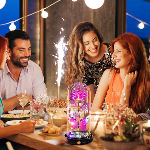 Gifts for Mom Birthday Gifts for Women Pink Rose Eternal Flower USB Light Up Rose in Glass Dome Anniversary Flowers for Delivery Prime Galaxy Crystal Flowers Gifts for Mom Women Wife Grandma - color: Usb-pink