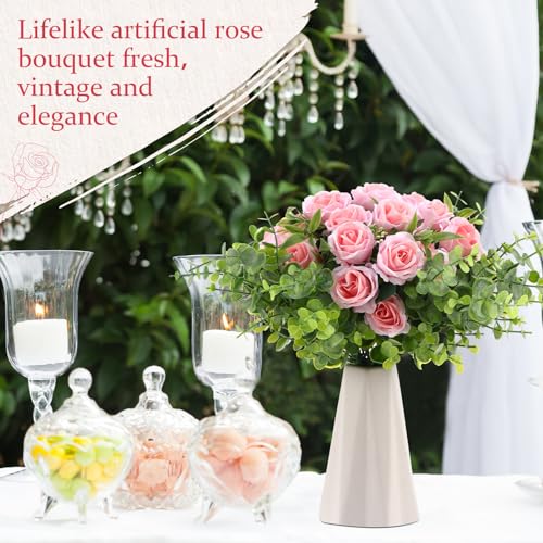 Zeyune 16 Bunches 12 Inch Light Pink Artificial Mini Rose Bouquet, Total 160 Heads Fake Silk Rose Flowers Bulk, Bridal Bouquet for Wedding, Bridal Shower, Home & Office Table Decor - color: Light Pink