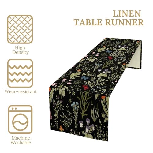 Flower Table Runner for Linen Table Decor, Black Style Garden Botanical Floral Printed for Dining Room, Kitchen, Farmhouse, Wedding Party, Holiday Decorate 13" x 36" - color: Floral_14, size: 13"W x 36"L (Pack of 1)