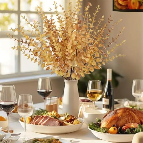 GnFlus 5 Pcs Artificial Eucalyptus Stems Fall Eucalyptus Leaves Autumn Leaf Branches Fall Decorations with Foam Fall Leaves for Home Floral Arrangement Autumn Festival Thanksgiving Decor Yellow - color: Yellow Bro'w'n