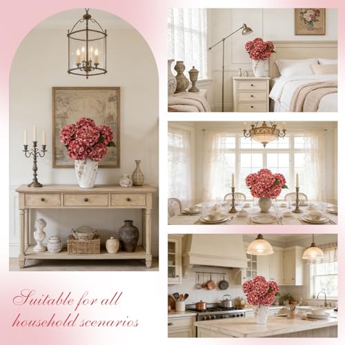 6PCS 21 Inch Lifelike Artificial Silk Hydrangea Flowers, Large Fake Hydrangea Flowers Bouquet with Stems, Full Faux Hydrangea for Home Decor Wedding Table Party Office Decor(Dusty Red) - color: Dusty Red