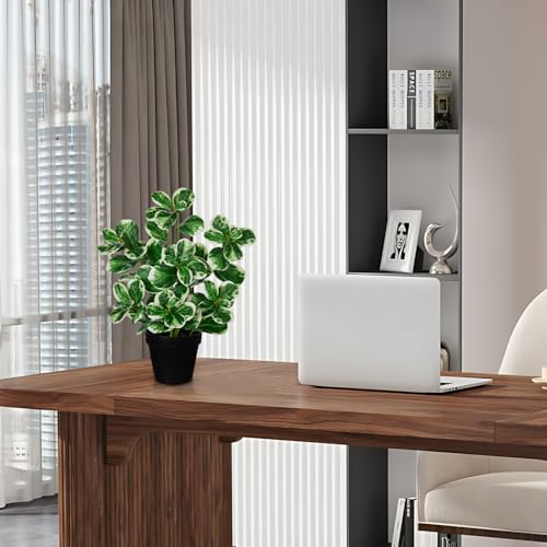 17" Artificial Rubber Plant in Black Pot, Faux Ficus Plant Potted with Cream White Edge Foliages, Fake Greenery Plant for Home Office Tropical Decor - size: 17" & Small
