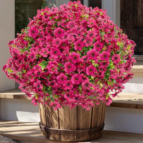 AXYLEX Artificial Flowers for Outdoors, 16 Bundles Fake Plants (Red) | UV resistant faux plastic flowers, no fade artificial greenery – garden, patio, porch & home - color: Red