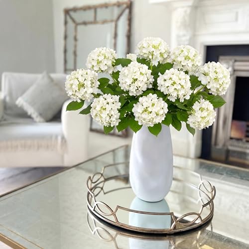Cuffbow 4 Pcs 28 Inch White Hydrangea Artificial Flowers Fake Hydrangeas Silk Flowers Long 12 Touch Blooms for Wedding Centerpieces Bouquets DIY Floral Decor Home Decoration - color: White