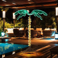 VINGLI 4FT Lighted Palm Tree Christmas Tree, Outdoor for Outside Patio Pool Yard Holiday Decor, Artificial Light up with Lifelike Leaves and Rope LEDs - size: 4ft