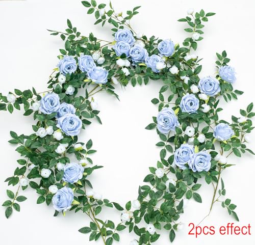 6FT Bendable Flower Garland, Artificial Rose Vine Hanging Floral Garland Decoration for Weding Home Room Wall Decor (Blue, 1pcs) - color: Blue, size: 1pcs