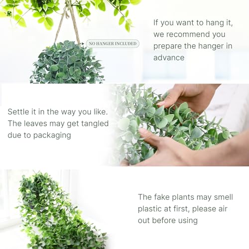 Artificial Hanging Plants for Shelf, Fake Potted Greenery 2-Pack Faux Eucalyptus Vine in Black Pot, Décor for Office Living Room Bathroom Indoor Outdoor - color: 2-pack Eucalyptus Vine