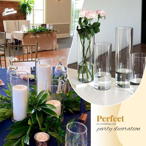 12Pack Glass Cylinder Vases for Centerpieces - 8 Inch Tall Flower Vase for Wedding Decorations, Floating Candle Holder Vase Bulk,Glass Hurricane Candle Holders for Table Shelf, Party, Home Decor - size: 3.35×8inch