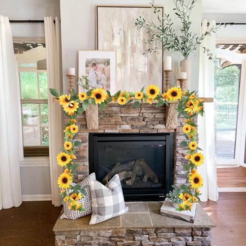 6 Pack Artificial Sunflower Garland 7.2FT Fake Silk Sunflowers Decor Hanging Yellow Flower Vines Party Garlands for Birthday Baby Shower Wedding Garden Home Table Decorations