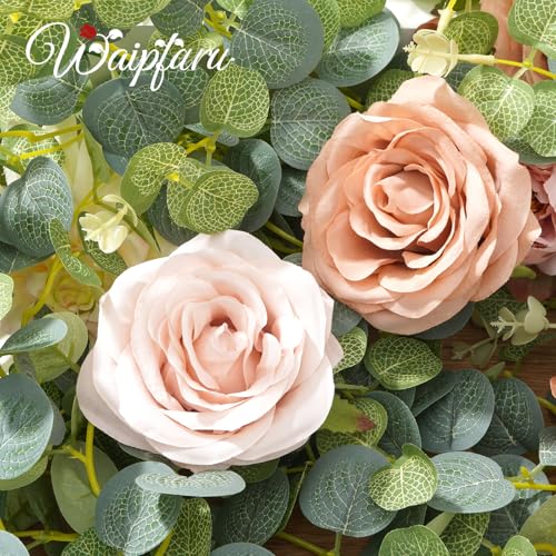 Waipfaru 2Pcs Fall Garland Decor, 6Ft Eucalyptus Flower Garland for Table, Fall Floral Vines with Terracotta Flowers for Wedding Arch Backdrop Wall Thanksgiving Decorations (Terracotta) - color: Terracotta-6.07ft, size: 2 Pack