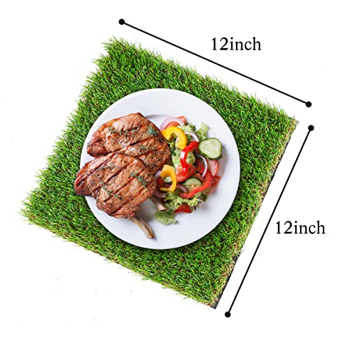 GLOBREEN Artificial Grass Squares Placemats Green Easter Table Centerpiece Decor Golf Theme Party, Birthday, Baby Shower, Dining, 12" x 12", 6 Pack - size: 12" x 12"/6PCS