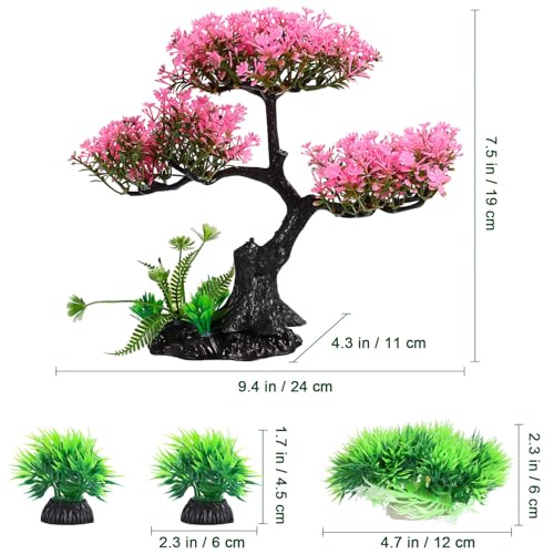 PartyKindom Artificial Aquarium Plants Realistic Fish Tank Decorations Set for Turtle Tanks Plastic Aquarium Decor with Soft Swaying Water Plants 11.41X9.44X4.33 in Underwater Landscape