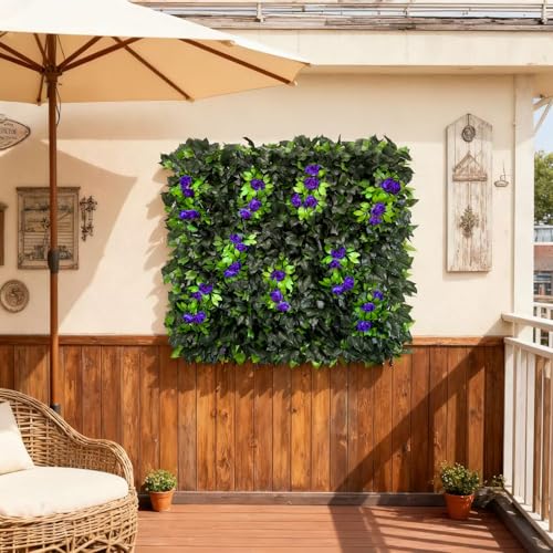 Artificial Expandable Ivy Privacy Fence Screen,Adjustable Size,Dense Leaf Panel,Perfect for Balcony,Garden,Fence Cover and Green Wall Decoration - color: BRANCH-PURPLE ROSE
