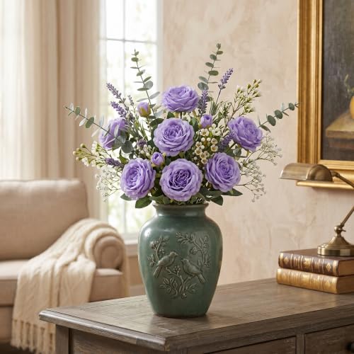 8 Bundles Artificial Peonies Flowers Boho Faux Flowers Arrangements Artificial Centerpiece Spring Bouquet Floral Wedding Decoration for Vase (Purple) - color: Purple