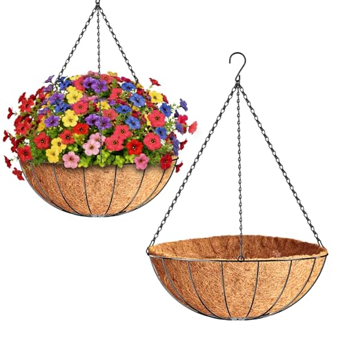 ZeeDix 2 Pack 20 Inch Large Hanging Baskets for Plants Outdoor with Coconut Liners Replacement, Hanging planters Baskets with Natural Coco Liner for Outdoor Indoor Planters Flowers Vegetables - color: 2 Pack, size: 20 Inch