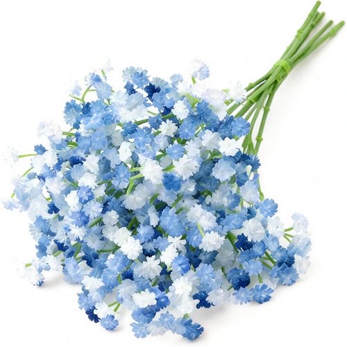 6 Pcs Babys Breath Artificial Flowers, Fake Babys Breath Flowers for Wedding Floral Arrangement Party Decor, Blue - color: Blue