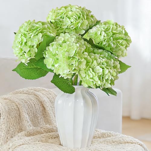 Real Touch Green Hydrangea Artificial Flowers with Stems, Fake Silk Flowers for Outdoors, 3 Pcs Artificial Flowers for Home Decor Wedding Bouquets Centerpieces Vase - color: Green, size: 3 Pcs