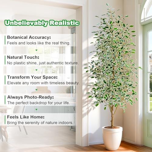 Bailikang 6FT Artificial Ficus Trees Indoor Faux Trees Indoor Fake Floor Plants Tall Artificial Tree with White Pot Faux Tree Fake Indoor Tree Silk Plants Artificial Trees for Home Decor Indoor - color: White Leaf With White Pot, size: 6ft