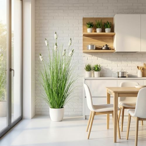 Artificial Plants Indoor Tall Grass Plants with Hyacinth Flower 47.2In Tall Artificial Ornamental Grass Green Onions Outdoor Fake Plants with Black Pot Home Office Decorative (1 Pack,White) - color: 1.2m White1