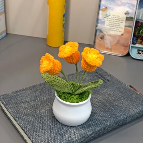 Joekaran Crochet Flowers Cute Little Flower, Farmhouse Fall Decor, Autumn Gifts for Women and Home, Thanksgiving, Halloween, Christmas, Office Desk Decoration (Orange Lily of the Valley) - color: Orange Lily of the Valley