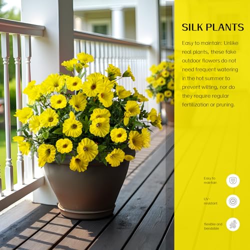 Yellow Artificial Morning Glory Flowers for Outdoor Planters, Premium UV Resistant Silk Faux Flowers for Porch, Hanging Basket & Window Box, Spring Garden Decor, No Pot, 13.3 Inch, 4 Bundles - color: Yellow 4pcs