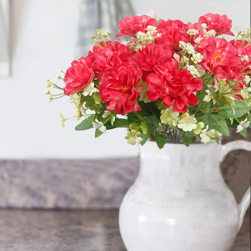 3 Pcs Artificial Flowers for Outdoors Red Faux Geraniums Bush UV Resistant Artificial Topiary for Potted Silk Flowers Outdoor for Planters Hanging Basket Window Front Porch Garden Patio Decor - color: Red