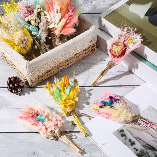 Layhit 12 Pcs Boho Dried Flower Bouquet Mini Wedding Handmade Dry Flowers Decor for Vase Crafts DIY Photo Boutonniere for Men Floral Plant for Bridesmaid Gift Birthday Decor(Lively) - style: Lively